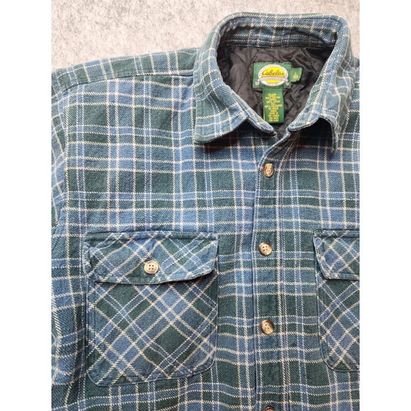 Cabelas Mens Large Flannel Button Up Shirt Jacket Shacket Size L - Picture 2 of 15